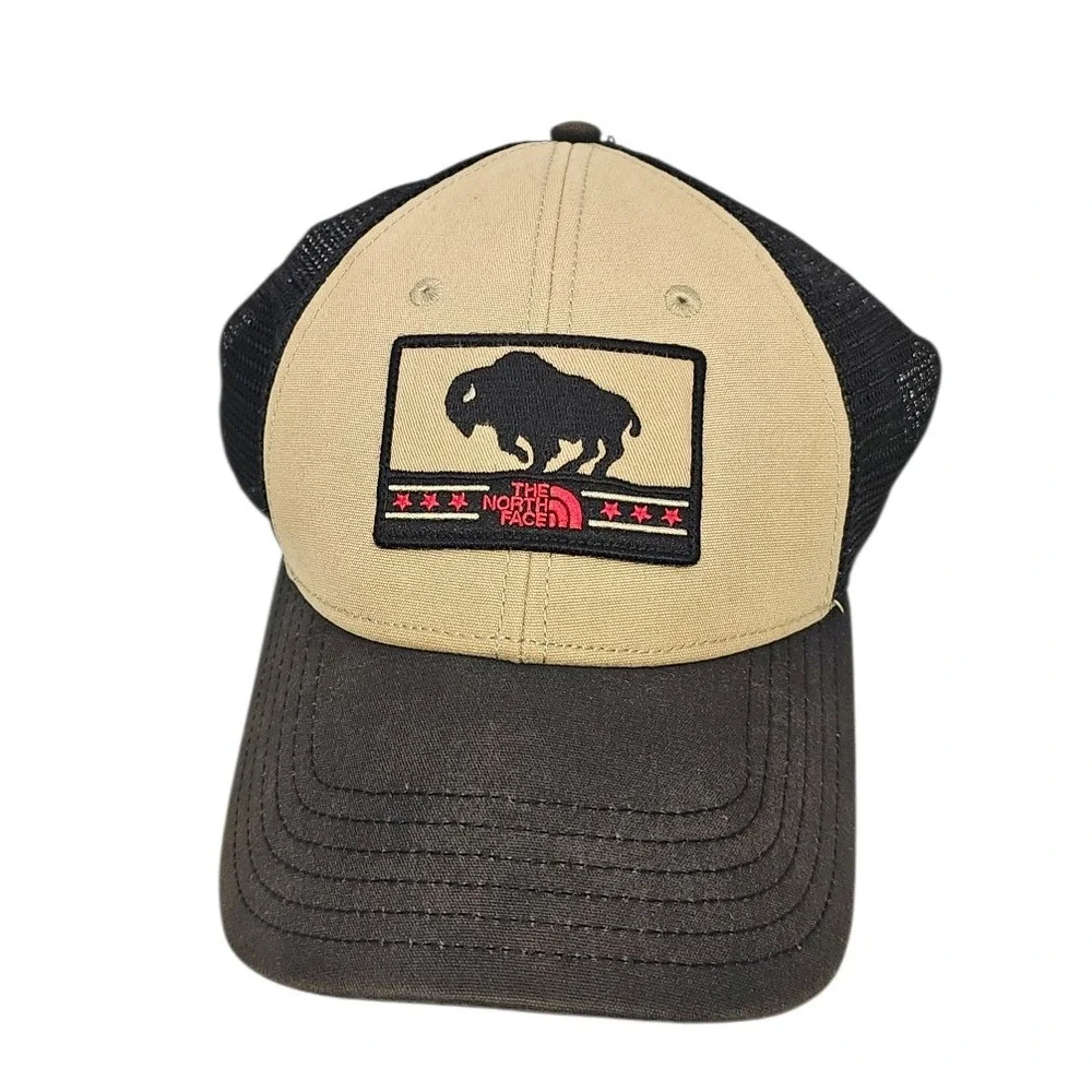 The North Face Buffalo‎ Patch Trucker Hat Tan Black Mesh Snapback Heritage Cap